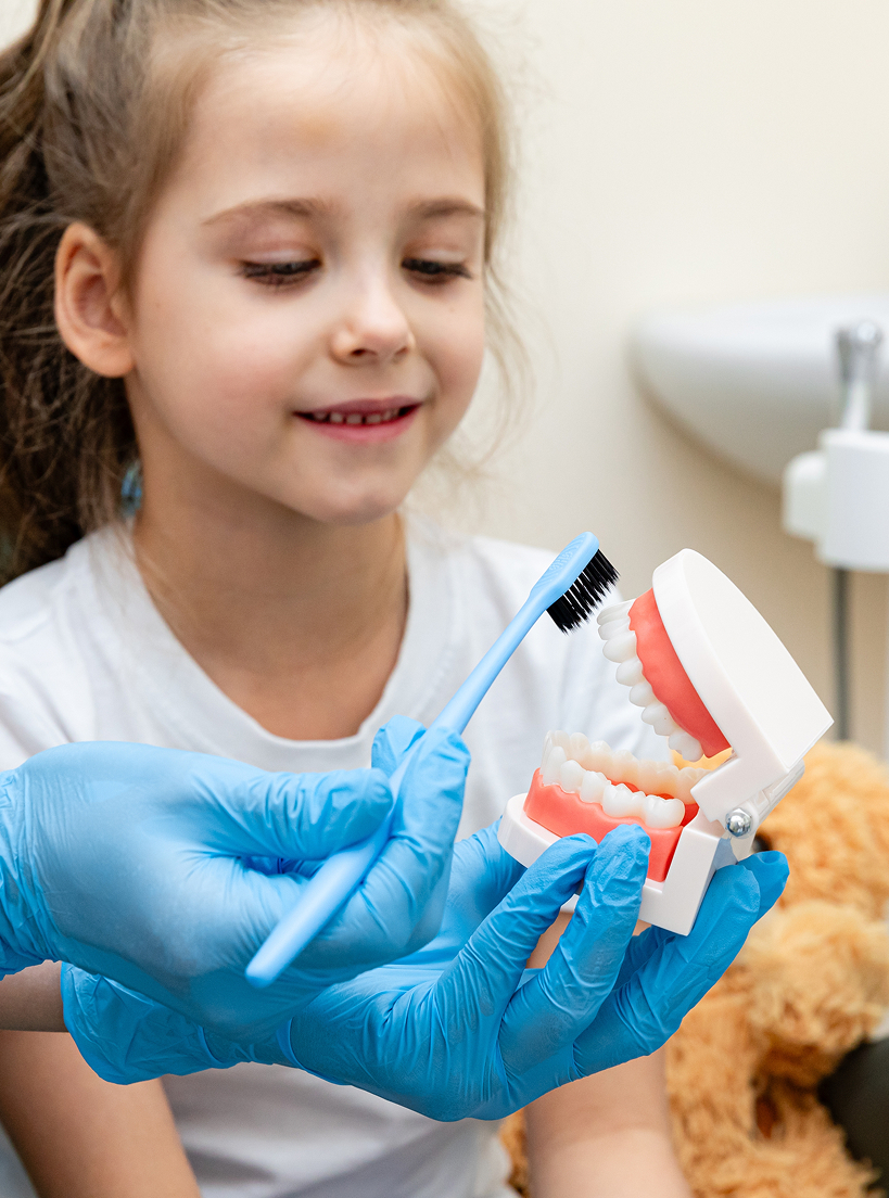 Nos soins dentaires pour enfants Nos soins dentaires pour enfants
Des visites régulières sont recommandées tous les six mois pour assurer un bon suivi et intervenir rapidement en cas de besoin. Chez Havre Dentaire, nous utilisons la technique du “tell, show, do”, une approche non pharmacologique qui consiste à expliquer, montrer, puis réaliser chaque geste. Cela permet à l’enfant de comprendre les étapes du traitement et de réduire son stress en se sentant impliqué et rassuré